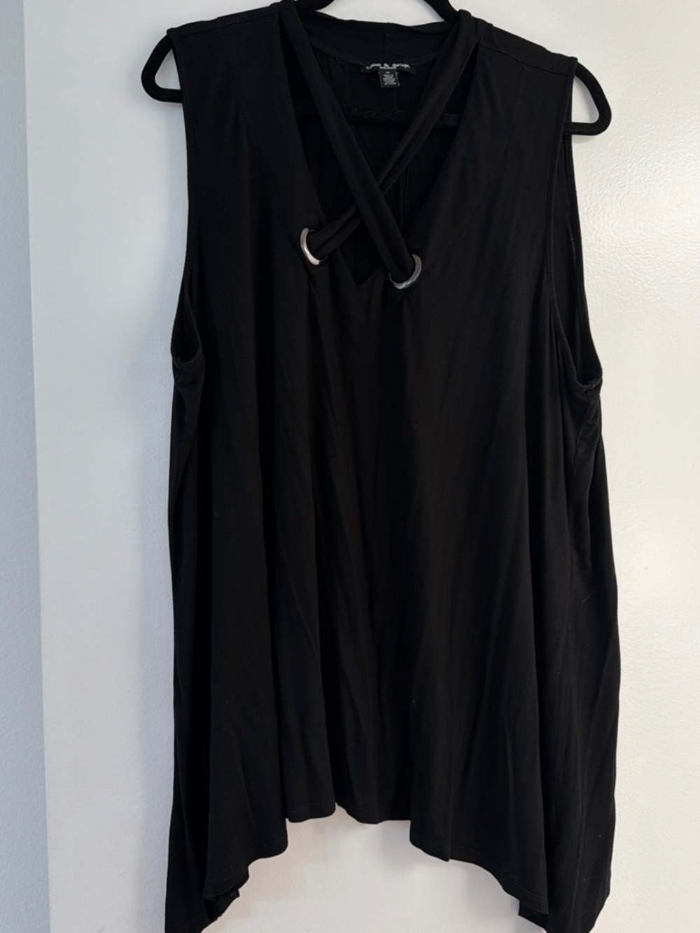 Sleeveless Black Crisscross Ring Detail Top - , Women Tops
